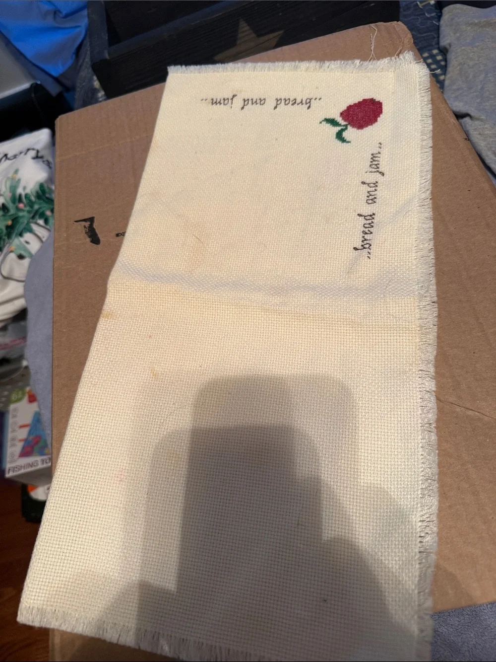 Hand Embroidered Linen Tea Towel with Red Rose